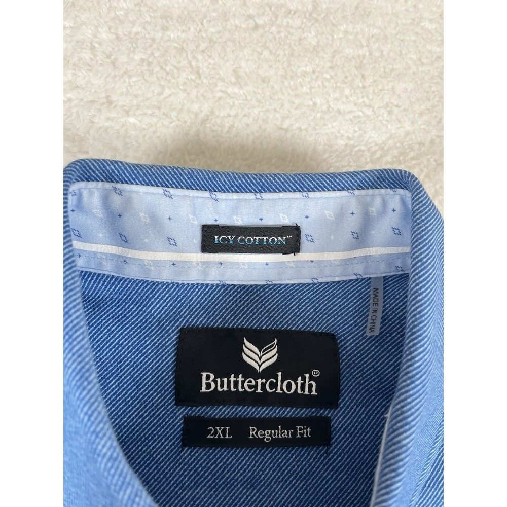 Buttercloth Icy Cotton Reg Fit Blue Button Dwn Stretch Flip Cuff Shirt Men's XXL - Picture 4 of 10
